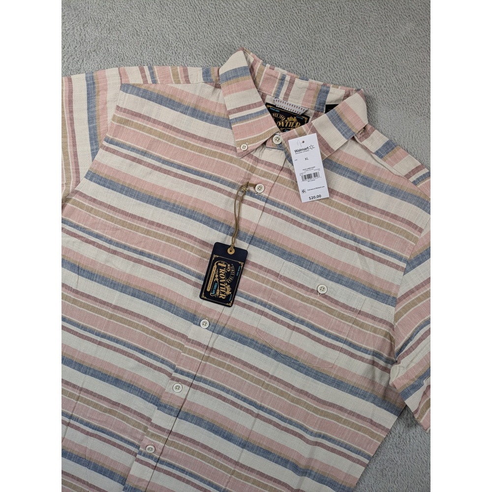 Frontier Threads Weatherproof Mens XL Faux Linen Stripe Shirt Coral Blush NWT